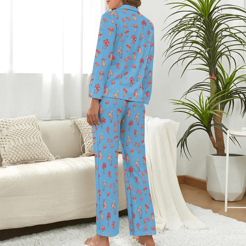 Mushroom-Womens-Pajama-Sky-Blue-Rear-View