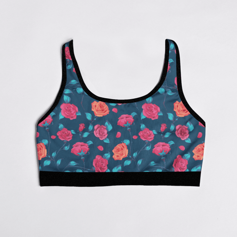 Painted-Roses-Womens-Bralette-Blue-Product-Front-View