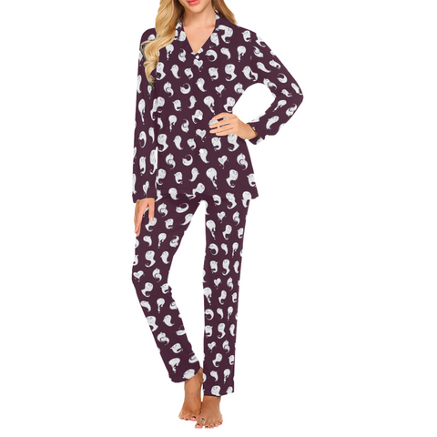 Retro-Ghost-Womens-Pajama-Midnight-Purple-Front-View