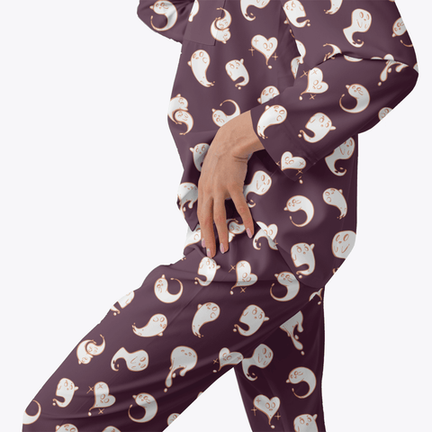 Retro-Ghost-Womens-Pajama-Midnight-Purple-Semi-Side-View