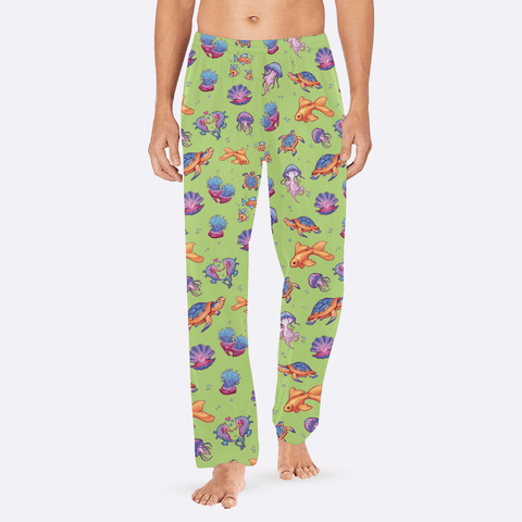Sea-Life-Mens-Pajama-Lime-Green-Model-Front-View