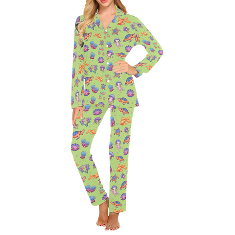 Sea-Life-Womens-Pajama-Lime-Green-Front-View