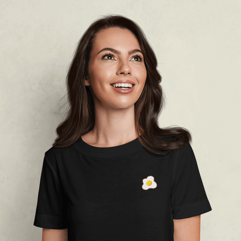 Sunny-Side-Up-Embroidered-T-Shirt-Black-Front-Lifestyle-View