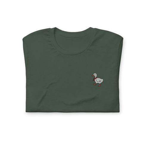 Waddling-Goose-Embroidered-T-Shirt-Moss-Product-Mockup