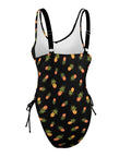 Pineapple-Women's-One-Piece-Swimsuit-Black-Product-Side-View