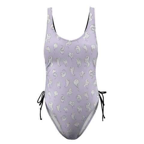 Retro-Ghost-Women's-One-Piece-Swimsuit-Lavender-Product-Front-View