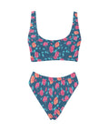 Painted-Roses-Womens-Bikini-Set-Blue-Front-View