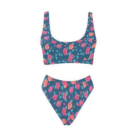 Painted-Roses-Womens-Bikini-Set-Blue-Front-View