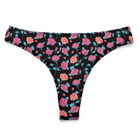 Painted-Roses-Womens-Thong-Black-Product-Front-View