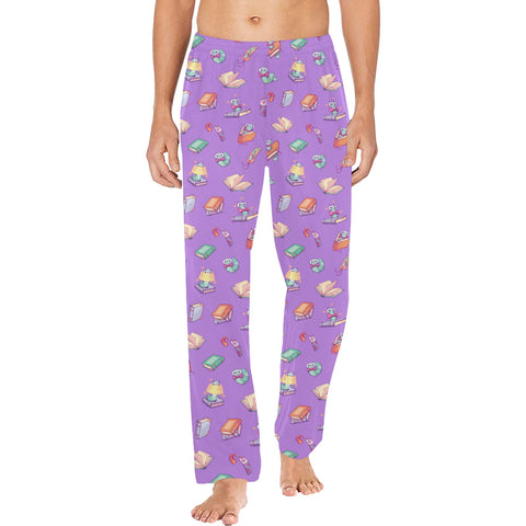 Book-Worm-Men's-Pajamas-Purple-Model-Front-View