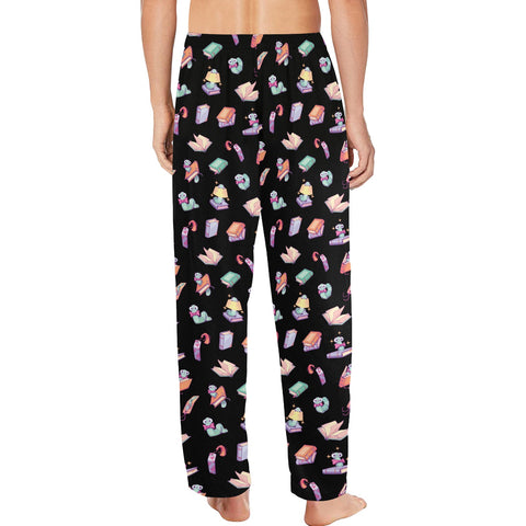 Book-Worm-Men's-Pajamas-Black-Model-Back-View
