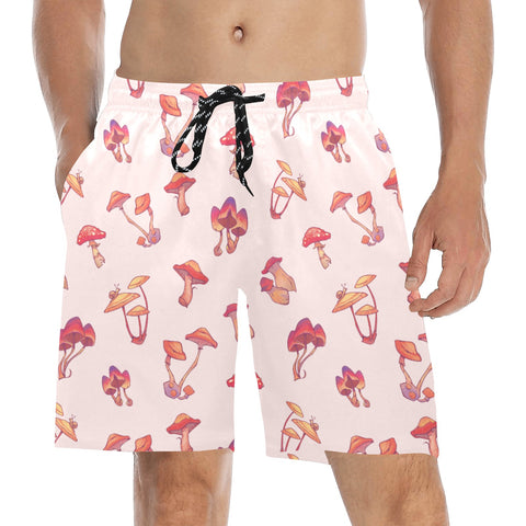 Mushroom-Mens-Swim-Trunks-Baby-Pink-Model-Front-View