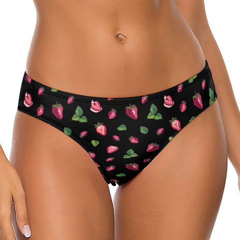 Strawberry-Women's-Thong-Black-Model-Front-View