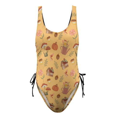 Cottage-Core-Womens-One-Piece-Swimsuit-Yellow-Product-Front-View