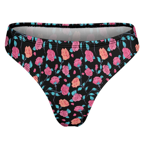 Painted-Roses-Womens-Thong-Black-Product-Back-View