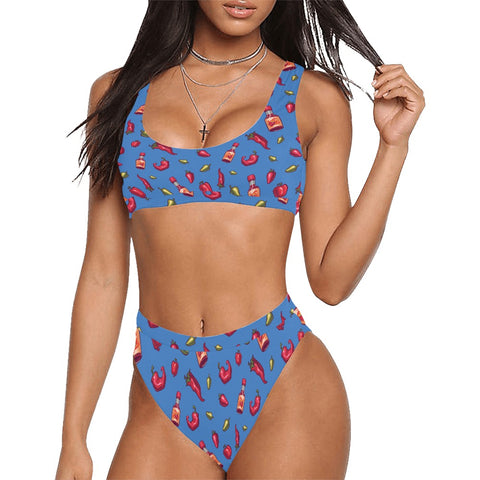 Spicy-Womens-Bikini-Set-Blue-Model-Front-View
