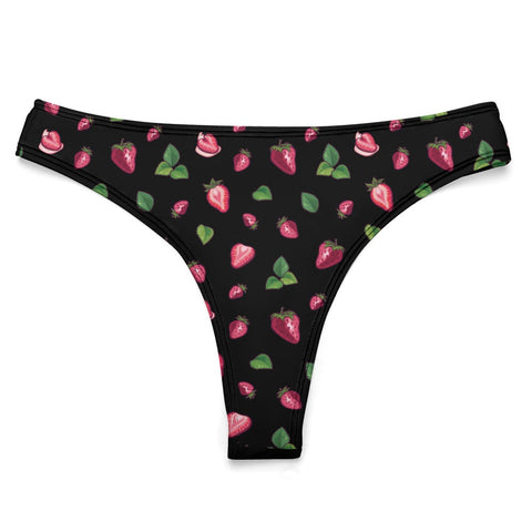 Strawberry-Women's-Thong-Black-Product-Front-View