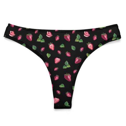 Strawberry-Women's-Thong-Black-Product-Front-View