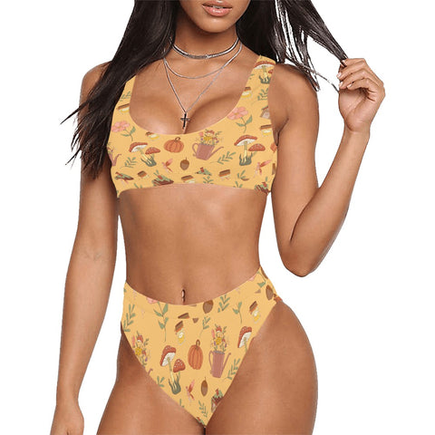 Cottage-Core-Womens-Bikini-Set-Yellow-Model-Front-View