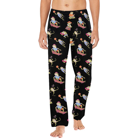 Frogs-in-Action-Mens-Pajama-Black-Model-Front-View