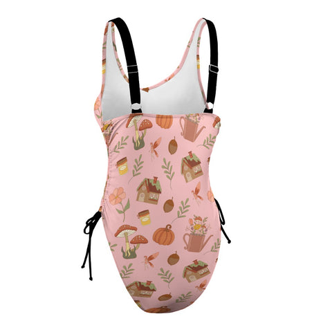Cottage-Core-Womens-One-Piece-Swimsuit-Pink-Side-View