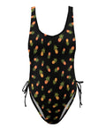 Pineapple-Women's-One-Piece-Swimsuit-Black-Product-Front-View