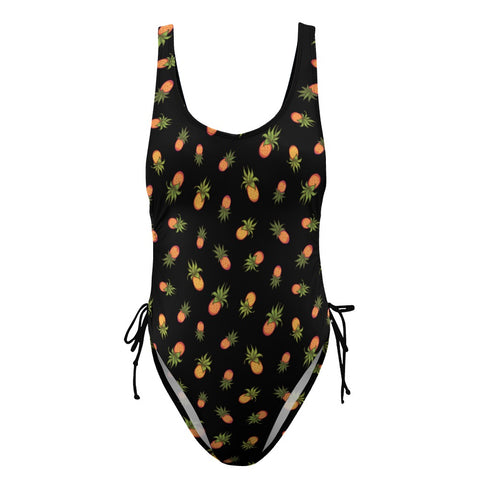 Pineapple-Women's-One-Piece-Swimsuit-Black-Product-Front-View