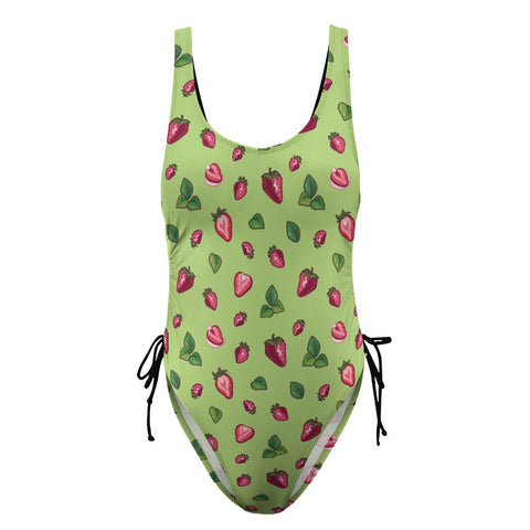 Strawberry-Womens-One-Piece-Swimsuit-Lime-Green-Product-Front-View