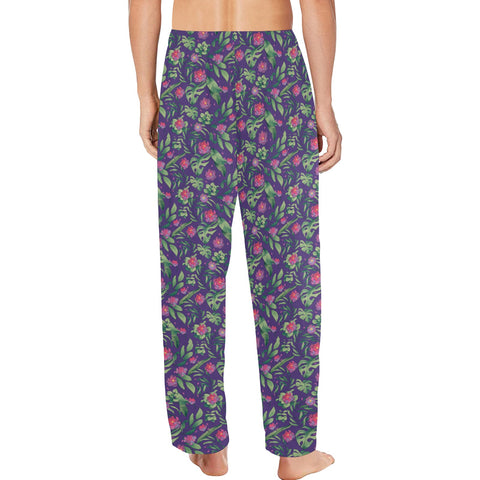 Jungle-Flower-Mens-Pajama-Purple-Pink-Model-Back-View