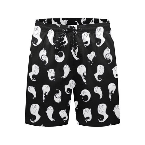 Retro-Ghost-Mens-Swim-Trunks-Black-Front-View