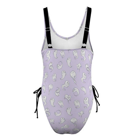 Retro-Ghost-Women's-One-Piece-Swimsuit-Lavender-Product-Back-View