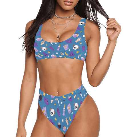Witch-Core-Womens-Bikini-Set-Blue-Model-Front-View