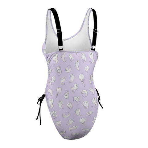 Retro-Ghost-Women's-One-Piece-Swimsuit-Lavender-Product-Side-View
