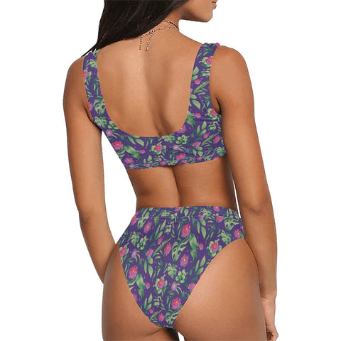 Jungle-Flower-Womens-Bikini-Set-Purple-Pink-Model-Back-View
