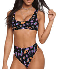 Sea-Life-Womens-Bikini-Set-Black-Model-Front-View