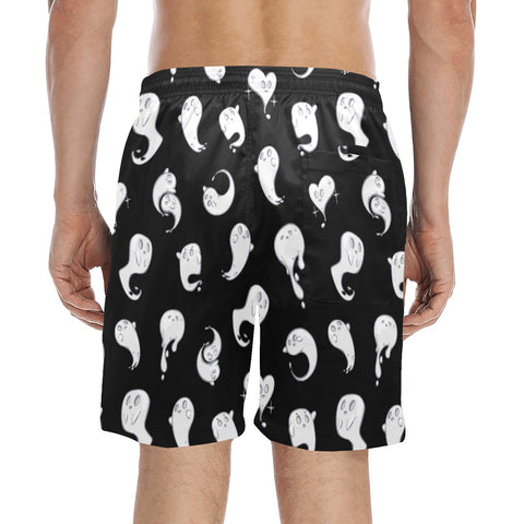Retro-Ghost-Mens-Swim-Trunks-Black-Model-Back-View