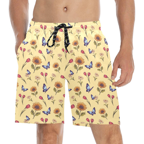 Summer-Garden-Mens-Swim-Trunks-Light-Yellow-Model-Front-View