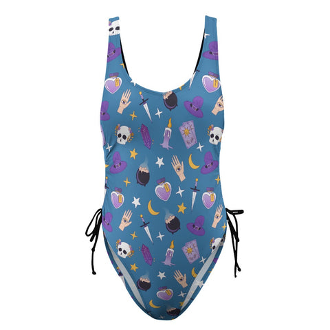 Witch-Core-Women's-One-Piece-Swimsuit-Sky-Blue-Product-Front-View