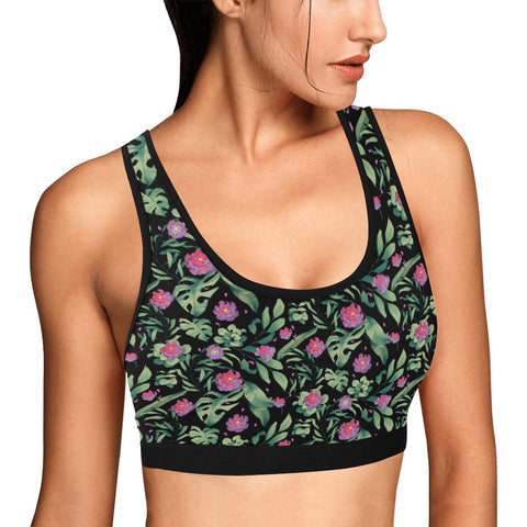 Jungle-Flower-Womens-Bralette-Black-Pink-Model-Side-View