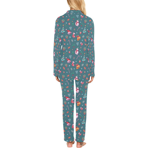 Christmas-Women's-Pajama-Set-Teal-Back-View