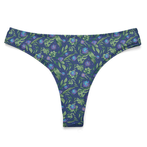 Jungle-Flower-Womens-Thong-Blue-Purple-Product-Front-View