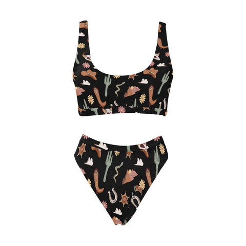 Country-Womens-Bikini-Set-Black-Front-View