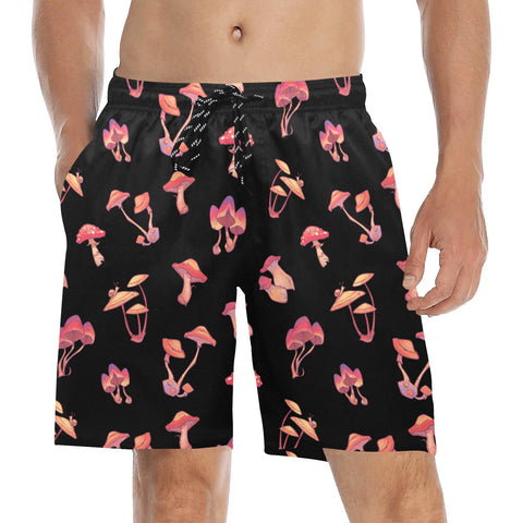 Mushroom-Mens-Swim-Trunks-Black-Model-Front-View