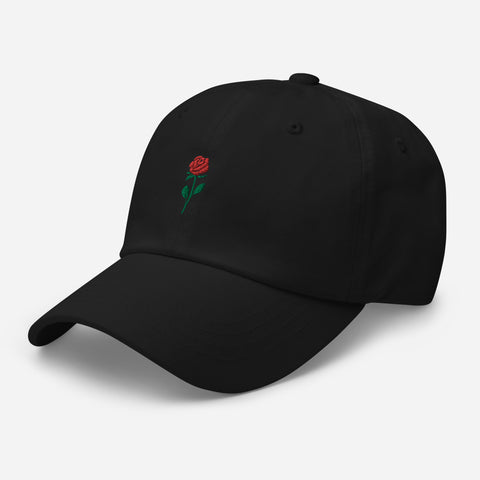 Rose-Embroidered-Dad-Hat-Black-Left-Front-View