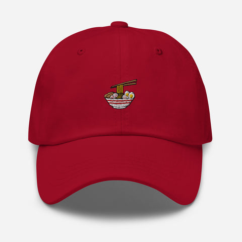 Ramen-Bowl-Embroidered-Dad-Hat-Cranberry-Front-View