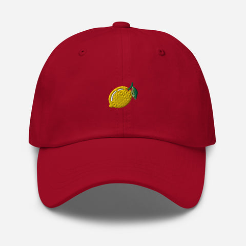 Lemon-Embroidered-Dad-Hat-Cranberry-Front-View