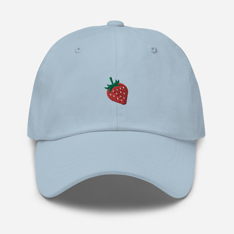Strawberry-Embroidered-Dad-Hat-Light-Blue-Front-View
