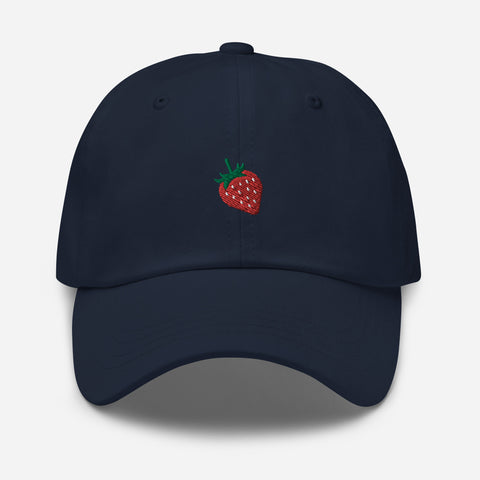 Strawberry-Embroidered-Dad-Hat-Navy-Front-View