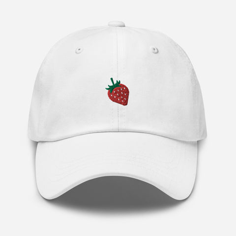 Strawberry-Embroidered-Dad-Hat-White-Front-View