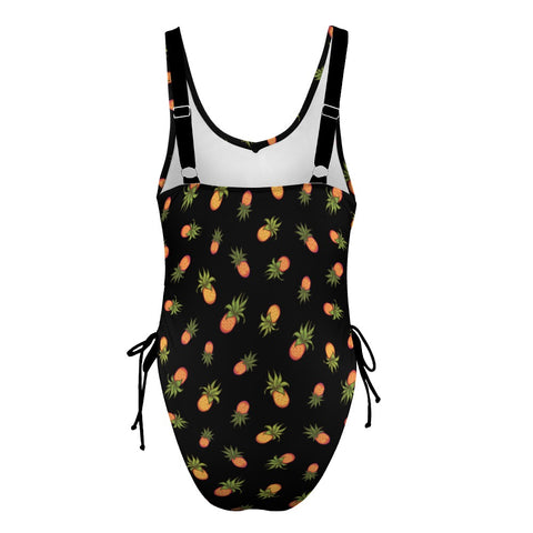 Pineapple-Women's-One-Piece-Swimsuit-Black-Product-Back-View